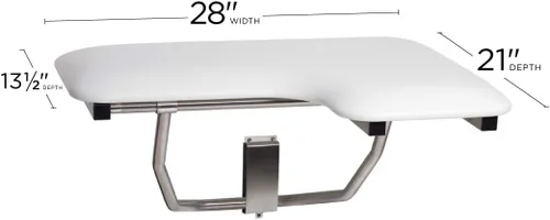 Miniatura 5 de Seachrome Asiento de ducha Lift-Assist, en forma de L, zurdo, ADA, montaje en pared, acolchado blanco naugahyde