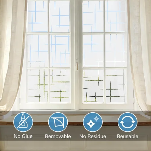 Miniatura 5 de Finnez Película esmerilada para ventana, no adhesiva, película de privacidad de adherencia estática para vidrio, sin pegamento, adhesivo decorativo