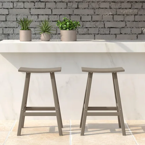 WestinTrends Malibu - Juego de 2 taburetes de 24 alturas para exteriores/patio, madera envejecida Roble (Weathered Wood)