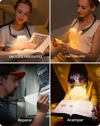 Miniatura 7 de Glocusent Luz de cuello flexible, 100 horas de luz recargable de larga duración, 5 colores y luz de lectura con atenuación continua, luces de libro
