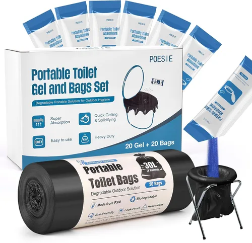Miniatura 10 de Poesie Polvo de Gel Absorbente Poo para Inodoro Portátil Camping Senderismo Exterior Resolución de Orinal Portátil