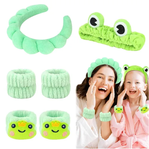 Miniatura 8 de 6 Piezas Diademas Esponjosas para Spa y Muñequeras, Beige, Diadema para Lavar la Cara y Cuidado de la Piel, Diadema Absorbente para Ducha, Yoga