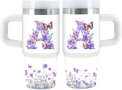 Miniatura 11 de Vaso de 405 ml para niños con alfabeto de animales con asa, popote y tapa, vaso aislado de acero inoxidable, cosas con letras del abecedario