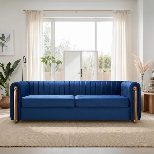 Miniatura 30 de KEIKI Sofá Chesterfield de terciopelo con botones capitoné de 87 pulgadas con cojines de espuma de alta densidad, moderno sofá de 3 plazas con Negro