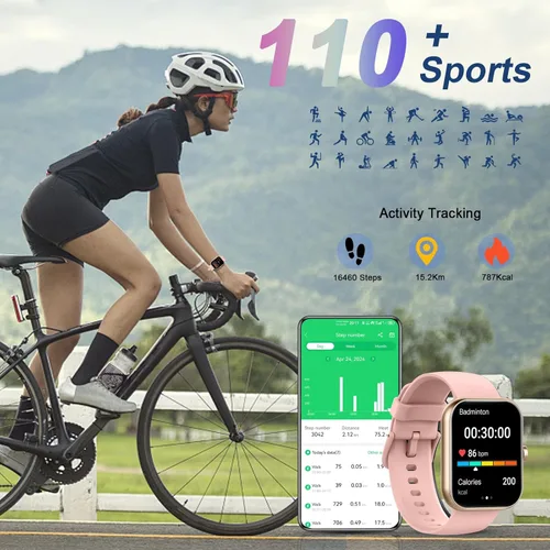 Miniatura 6 de Reloj inteligente para mujer (respuesta/hacer llamada), nuevo reloj inteligente 2025 de 1.96 pulgadas HD con más de 110 modos deportivos, frecuencia