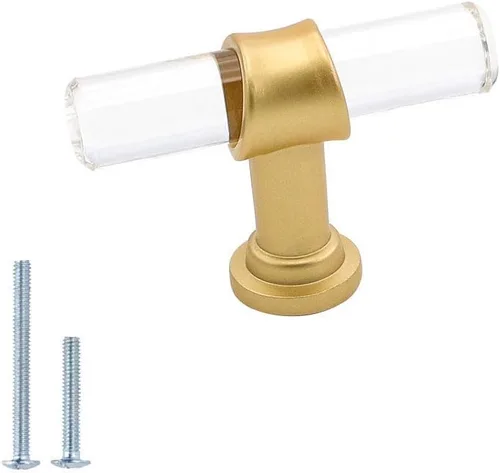 Miniatura 8 de Goldenwarm Paquete de 10 Pomos Dorados para Gabinete de Acrílico, Pomos para Cajones Decorativos de Acrílico Transparente en Forma de T, Herrajes
