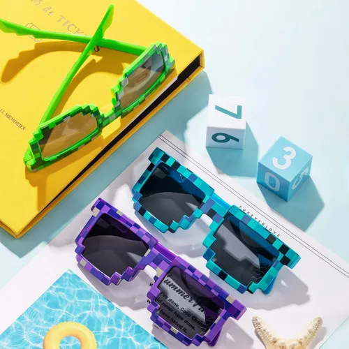 Miniatura 5 de Weewooday 15 pares de lentes de sol Pixel Retro Gamer Robot Pixel Gafas de sol pixeladas recuerdos de fiesta de cumpleaños para niños y adultos azul