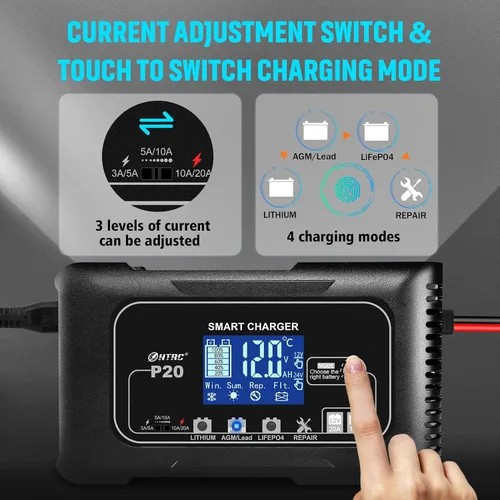 Miniatura 3 de Cargador de Batería Inteligente 20A 12V/24V Completamente Automático Mantenedor, Cargador de Goteo/Desulfatador con Protección contra Sobrecarga