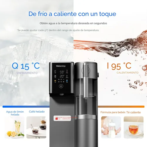 Miniatura 4 de Waterdrop Sistema de ósmosis inversa de encimera A2, sistema de ósmosis inversa fría y caliente, tanque de agua pura portátil, enfriador de agua sin