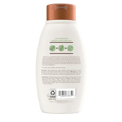 Miniatura 9 de Aveeno Strength & Length - Acondicionador de mezcla de proteínas vegetales, fórmula vegana para cabello fuerte y saludable, blanco, sin perfume, 12