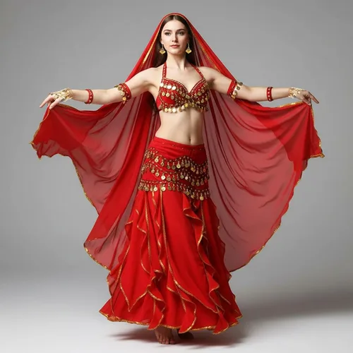 Miniatura 16 de Haysandy Conjunto de 8 piezas de danza del vientre para mujer, falda de danza del vientre, bufanda de cadera, 2 pulseras, aretes, pulsera de tobillo