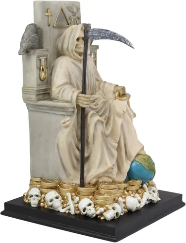Miniatura 4 de Ebros Túnica blanca Santa Muerte Santa Muerte Hueso Sagrado Madre sentada en el trono con guadaña Estatua Patrón de Protección Sanación Pureza