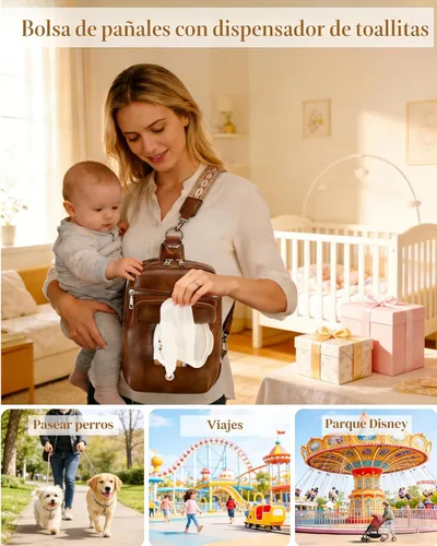 Miniatura 6 de Bolso Bandolera Mochila Cruzada - 2 en 1 Bolso Cruzado de Cuero Riñonera con 2 Correas Extraíbles Mini diaper bag, Instant Wipes pocket, Grande