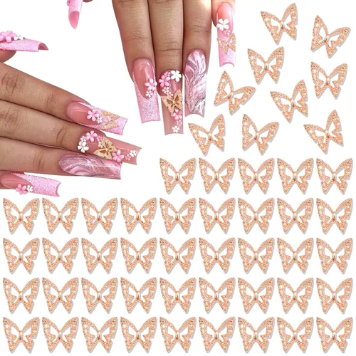 Miniatura 9 de RODAKY 50 dijes de mariposa para uñas, aleación 3D, mariposas, gemas de metal dorado para uñas, decoración de uñas brillantes para mujeres, diseño