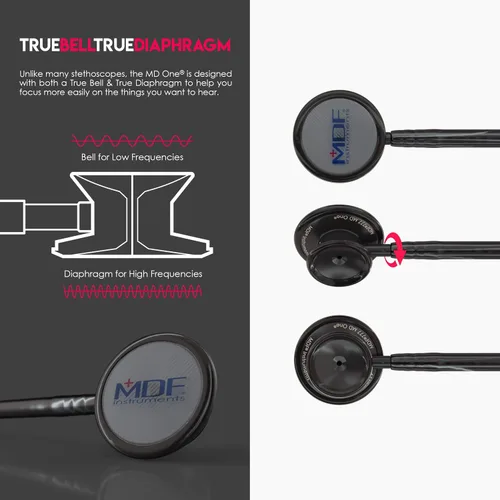 Miniatura 5 de MDF MD One - Estetoscopio de acero inoxidable, adulto, tubo negro, piezas torácicas y auriculares negros, MDF777BO