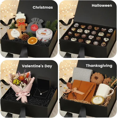 Miniatura 4 de VGOODALL Caja de regalo negra, 10.5 x 7.5 x 3.1 pulgadas, cajas de regalo para regalos con tapas, cierre magnético, caja plegable para propuesta