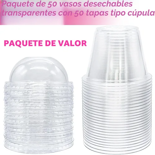 Miniatura 3 de Tiaiidi Vasos de plástico transparentes con tapas, 6 onzas - Juego de 50 Mini vasos de postre con tapas de cúpula (sin agujero), vasos desechables