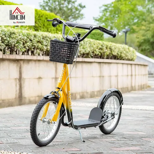 Miniatura 2 de Aosom Patinete juvenil con manillar ajustable, frenos dobles, neumáticos de goma inflables de 16 pulgadas, canasta, portavasos Naranja