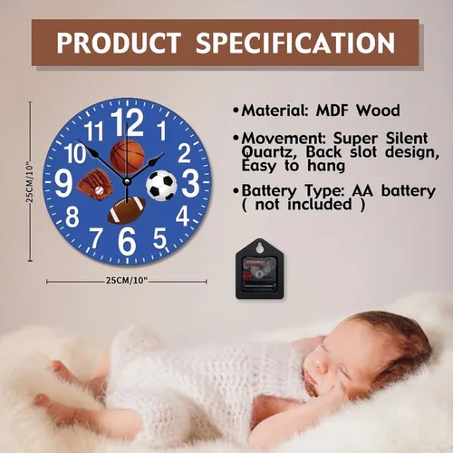 Miniatura 7 de ArogGeld Reloj de pared deportivo para niños, 10 pulgadas, redondo, de madera, vintage, funciona con pilas, grande, silencioso, personalizado