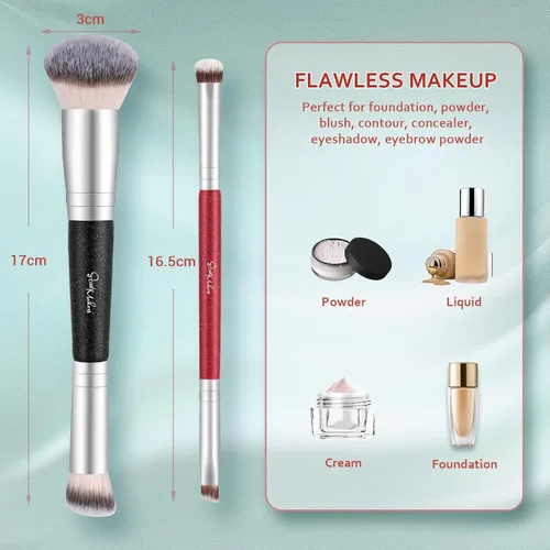 Miniatura 5 de START MAKERS - Brochas de maquillaje de doble punta para base, 2 en 1, cepillo corrector para cara, cejas, sombra de ojos, para líquidos, polvos