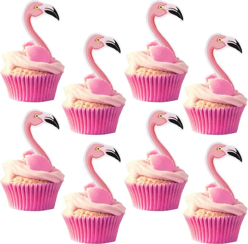 Miniatura 18 de Rsstarxi Paquete de 25 adornos tropicales para cupcakes Luau con decoración de pastel de flamenco de feliz cumpleaños, palmera, flamenco, piña