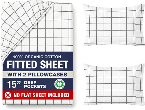 Miniatura 37 de LANE LINEN Sábanas ajustadas tamaño king, 100% algodón orgánico, juego de 3 piezas (1 sábana ajustada, 2 fundas de almohada), tejido percal, ultra