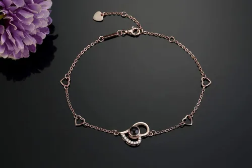 Miniatura 3 de OneSight Pulsera de proyección de corazón para mujer, joyería de plata de ley 925, pulsera o tobillera con memoria de amor, 100 idiomas diferentes