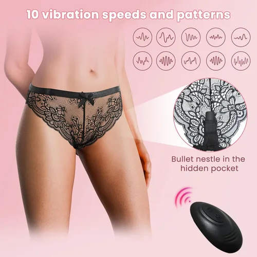 Miniatura 2 de Vibrador portátil con control remoto, XS a 4X (24 a 45 pulgadas de cintura), bragas de encaje vibratorias con entrepierna abierta, juguetes sexuales