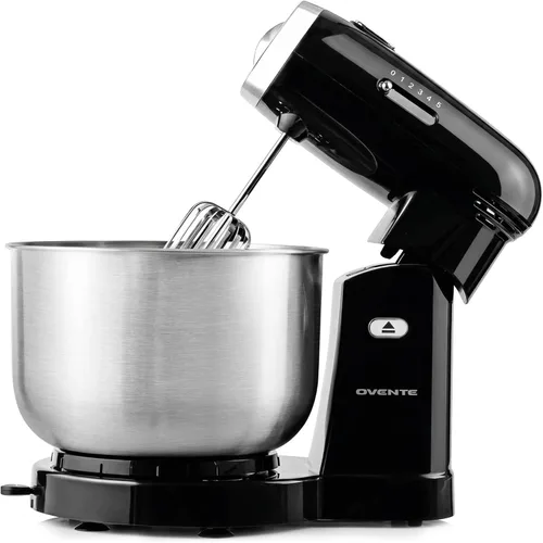 OVENTE Batidora eléctrica de pie con cuenco de acero inoxidable de 3.5 cuartos de galón, mezclador de cocina portátil y ligero de 5 velocidades de