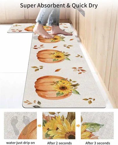Miniatura 4 de Tapete de baño de arpillera con calabaza para bañera, antideslizante, de secado rápido y absorbente, tierra de diatomeas, fregadero, dormitorio