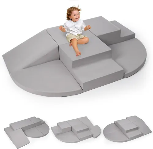 Rinnebbit Bloques de escalada de espuma de 6 piezas para niños pequeños, juego de espuma suave para escalar y gatear, funda lavable a máquina,