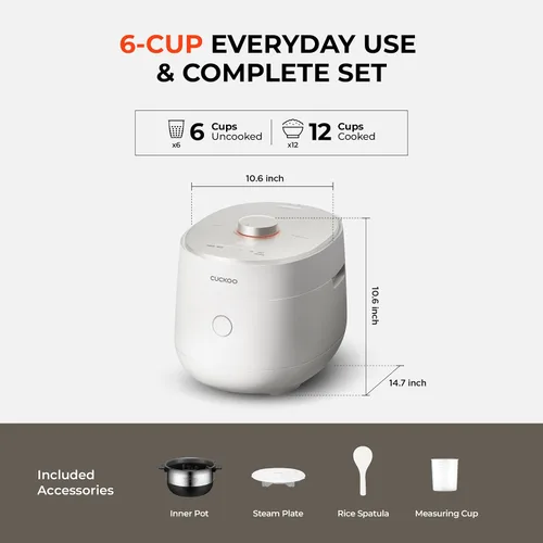 Miniatura 4 de CUCKOO Olla arrocera a presión doble de 6 tazas sin cocer / 12 tazas cocidas con tecnología de calentamiento por inducción, sistema de presión