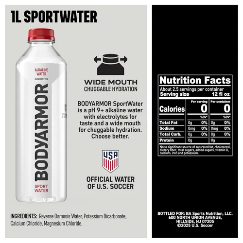 Miniatura 3 de BODYARMOR SportWater Agua alcalina, agua embotellada de alta alcalina, pH 9+, 1 litro (paquete de 6), paquete de agua refrescante con electrolitos