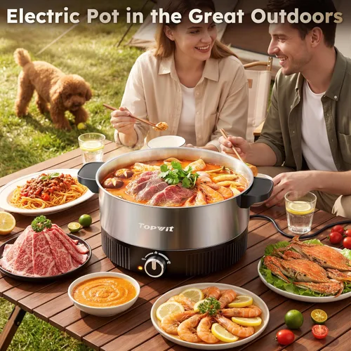 Miniatura 8 de TOPWIT Olla eléctrica de 4.5 L, olla eléctrica de acero inoxidable con ajuste de potencia doble, olla eléctrica de calentamiento rápido de 1200 W
