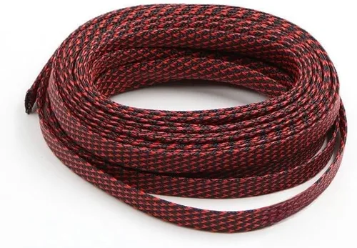 Telar de alambre Undas Trenzadas Expansibles para Mascotas, 10/30 Metros, Color Negro Y Rojo, 0.472 in, De Alta Densidad, Trenzadas, Tubo de telar