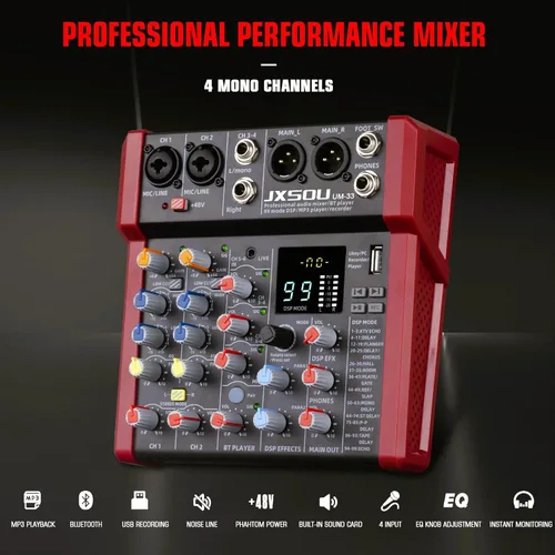 Miniatura 2 de Mezclador de audio de 6 canales, consola de tablero de sonido controladora DJ con 99 efectos DSP, mezclador Bluetooth, alimentación fantasma de 48