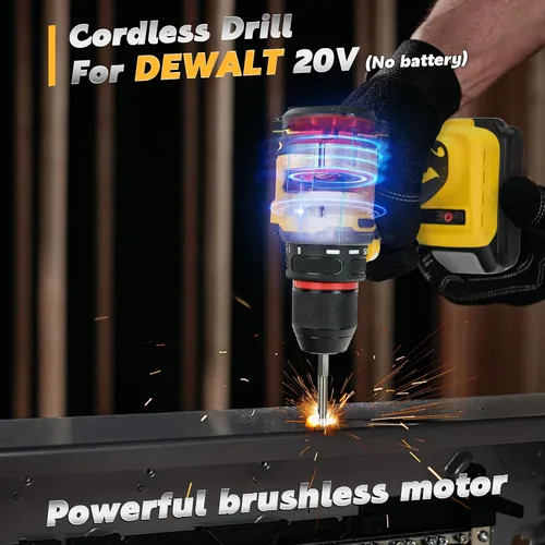 Miniatura 3 de Taladro inalámbrico, taladro eléctrico para batería Dewalt de 20 V, destornillador sin escobillas con 2 velocidades variables, par de torsión 25+1