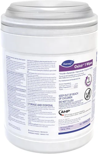 Miniatura 3 de Oxivir Diversey 1 100962573 - Toallitas desinfectantes de limpieza, prehumedecidas con peróxido de hidrógeno acelerado AHP, sin perfume, 60