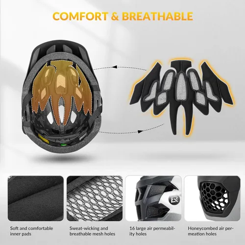 Miniatura 2 de ROCKBROS Casco integral para niños Cascos de bicicleta para niños Casco ligero de bicicleta de montaña para niños pequeños Desmontable para MTB BMX