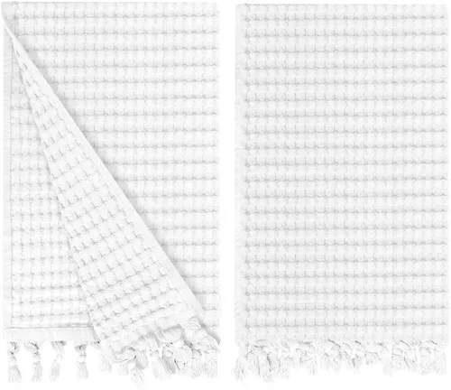 GILDEN TREE Toallas de mano decorativas tipo waffle para baño, 20x35 grandes, toalla de punta de secado rápido, paquete de 2, estilo moderno (blanco)
