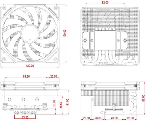 Miniatura 7 de ID-COOLING IS-67-XT Negro Enfriador de CPU de Bajo Perfil de 67mm de Altura 6 Tubos de Calor Enfriador de Aire de CPU para HTPCs, ITX