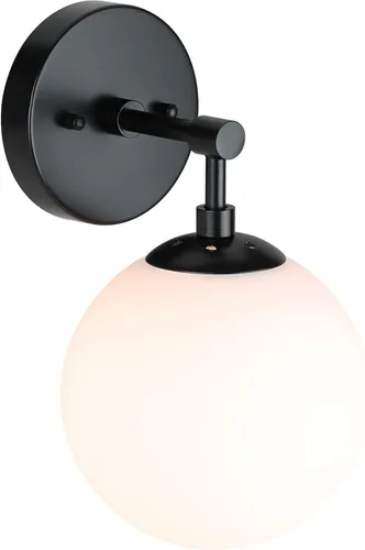 XiNBEi Lighting XB-W1211-MBK - Lámpara de pared vintage con cristal de globo, lámpara de tocador de baño en negro mate para baño y dormitorio