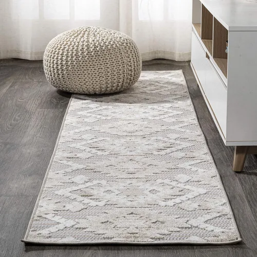 Miniatura 3 de JONATHAN Y Alfombra de pasillo Kilim Diamante Neutro para interiores y exteriores, 2 x 8 pies, color beige/gris, Sumak pelo alto y bajo para patio