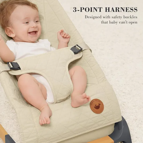 Miniatura 3 de ANGELBLISS Bouncer para bebés, asiento de gorila portátil para bebés, asiento hinchable para bebés con tela, vibraciones naturales (albaricoque)