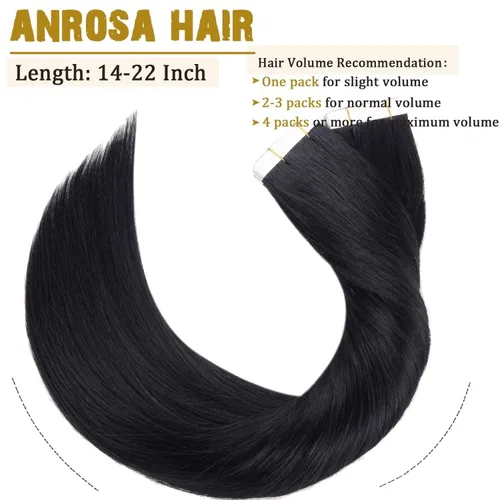 Miniatura 5 de Anrosa Extensiones de cabello humano real de 20 pulgadas, extensiones de cabello humano lacio de doble cara, color negro azabache, 1.76 oz, 20