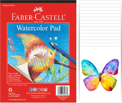Faber-Castell Bloc de papel para acuarela, 9 x 12 pulgadas, 15 hojas, cuaderno de bocetos de color de agua prensada en frío, 140 libras/300 GSM