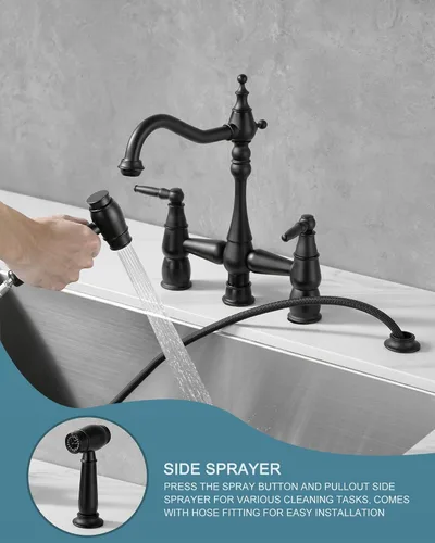 Miniatura 4 de ALEASHA Grifo de Fregadero de Cocina en Forma de Puente, Grifo de Cocina de Montaje en Cubierta de Latón con Rociador Lateral, Grifo de Cocina