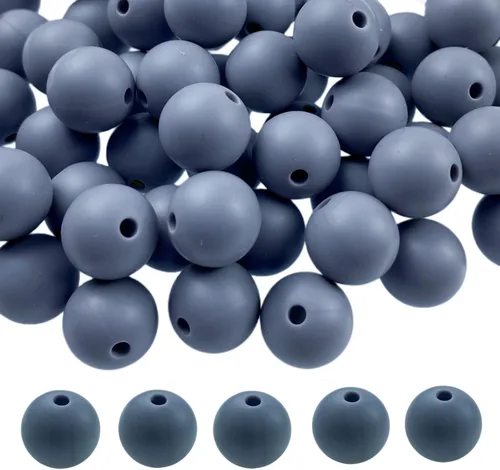 Miniatura 50 de Cuentas de silicona, 70 cuentas redondas de silicona de 0.472 pulgadas para hacer llaveros, pulseras, collares, aretes, joyas, manualidades (azul)