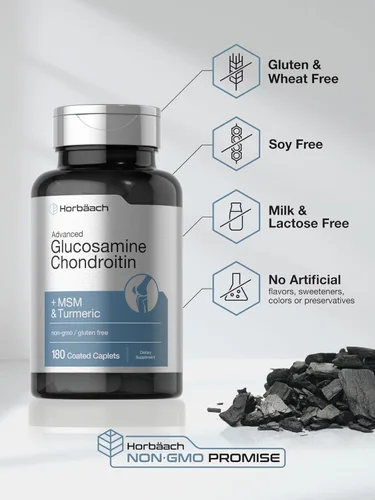 Miniatura 8 de Horbäach Glucosamina Condroitina Más MSM y Cúrcuma 180 Cápsulas Recubiertas Suplemento Sin OGM, Sin Gluten