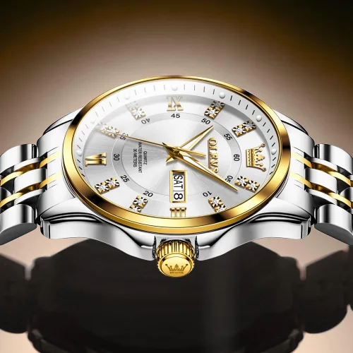 Miniatura 30 de OLEVS - Relojes de diamantes para hombres, relojes de vestir a prueba de agua, relojes analógicos de cuarzo de lujo con calendario de fecha y correa